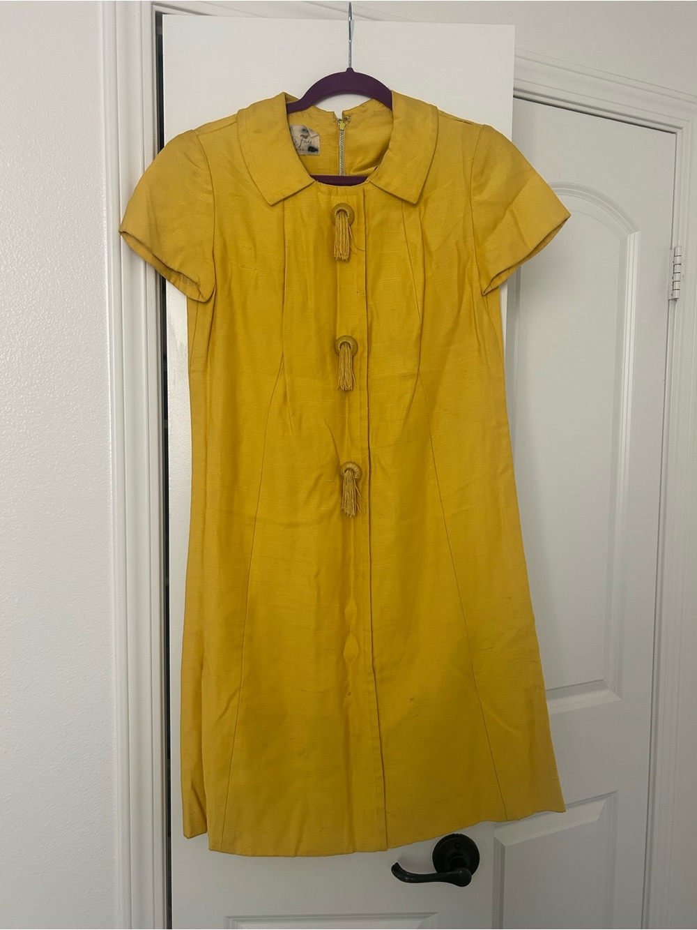 Leslie Fay Mustard Yellow Short-Sleeve Dress with Toggle Front